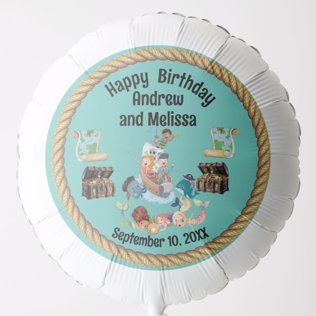 Pirate and Mermaid Birthday for Children Balloon (Front)