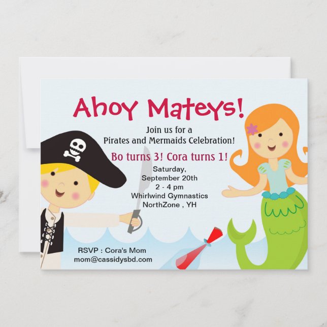 Pirate and Mermaid Birthday Party invitation (Front)
