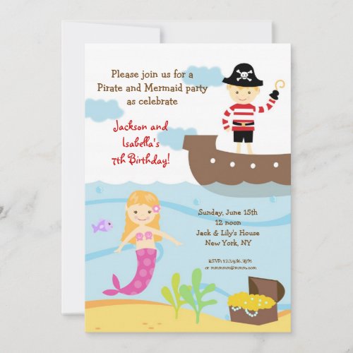 Pirate and Mermaid Birthday Party Invitations