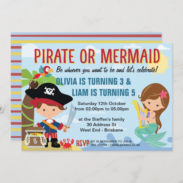 Pirate and Mermaid Invitation (Front/Back)