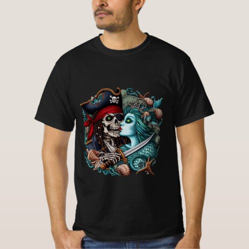 Pirate and Mermaid Kiss T_shirt 