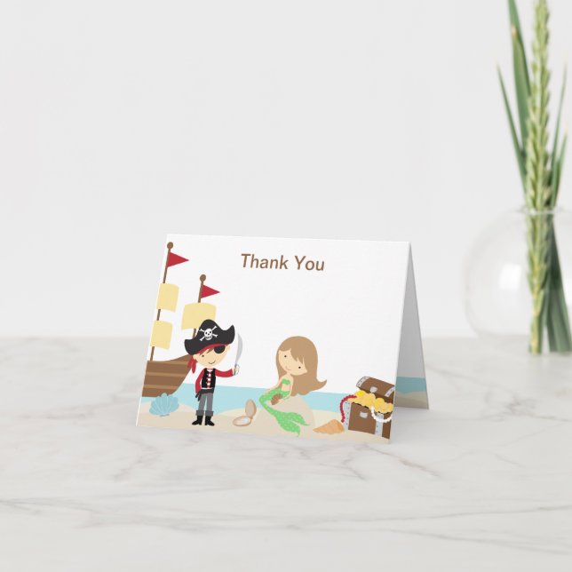 Pirate and Mermaid Thank You Note Cards (Front)
