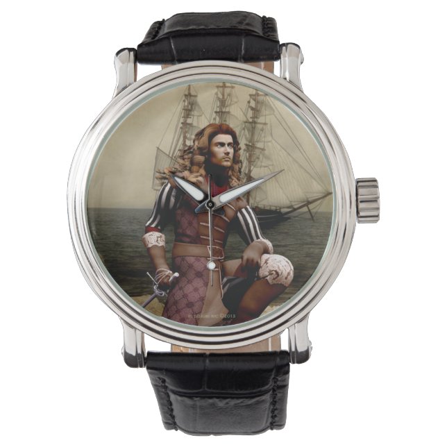 Pirate and Pirate Ship Art Wrist Watch (Front)