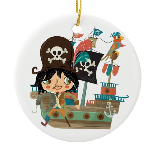 Pirate and Pirate Ship Ceramic Ornament