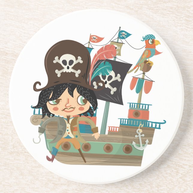 Pirate and Pirate Ship Sandstone Coaster (Front)