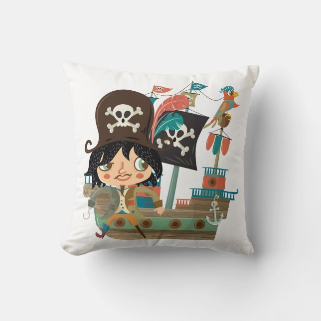 Pirate and Pirate Ship Throw Pillow (Front)