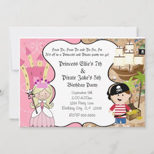 Pirate and Princess Birthay Party Invitation
