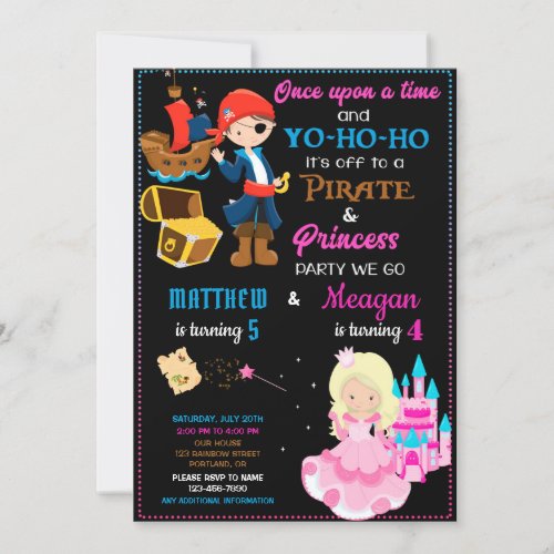 Pirate and Princess birthday invitation Two theme