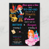 Pirate and Princess birthday invitation Two theme