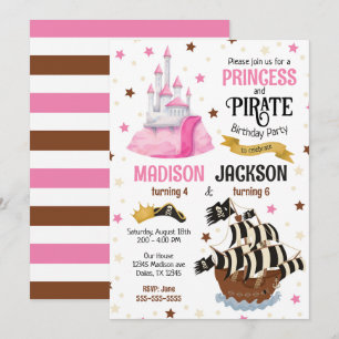 Pirate and Princess Siblings Joint Birthday Invitation