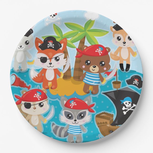 Pirate Animal Crew  Paper Plates (Front)