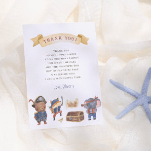 Pirate Animals Boy Birthday Party Thank You Card