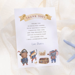 Pirate Animals Boy Birthday Party Thank You Card