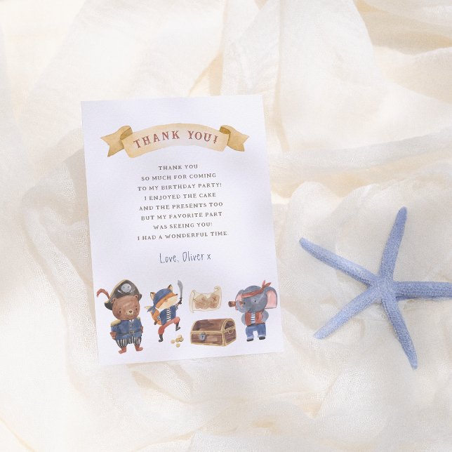 Pirate Animals Boy Birthday Party Thank You Card (Creator Uploaded)