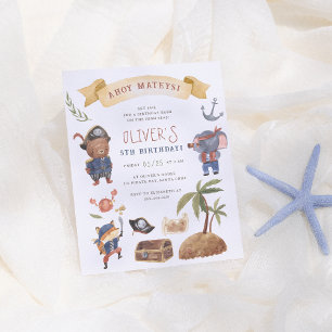 Pirate Animals Budget Birthday Party Invitation