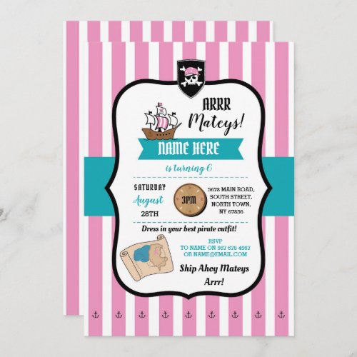 Pirate Any Age Birthday Party Ship Ahoy Invitation