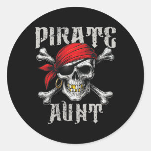 Pirate Aunt Jolly Roger Flag And Skull Crossbones Classic Round Sticker