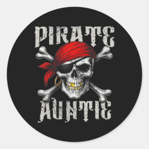 Pirate Auntie Jolly Roger Flag And Skull Crossbone Classic Round Sticker