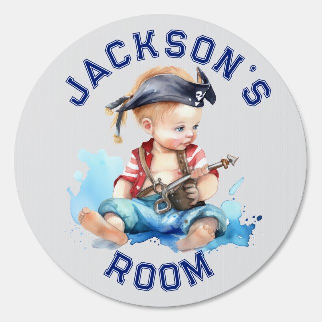 Pirate Baby Boy Blue Personalized  Sign (Front)