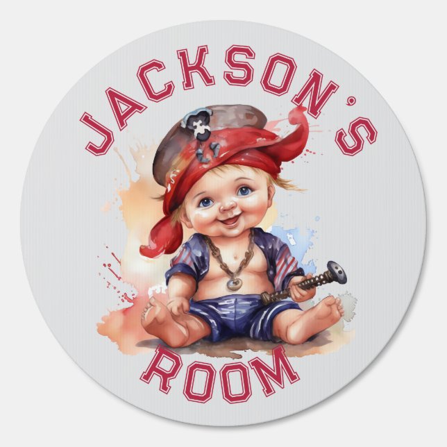Pirate Baby Boy Red Personalized  Sign (Front)