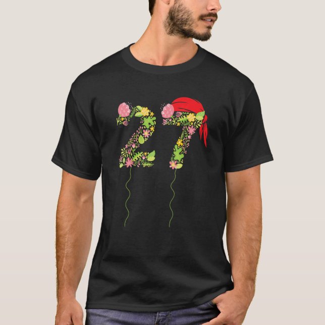 Pirate Bandana 27 Years Old Graphic 27th Birthday  T-Shirt (Front)