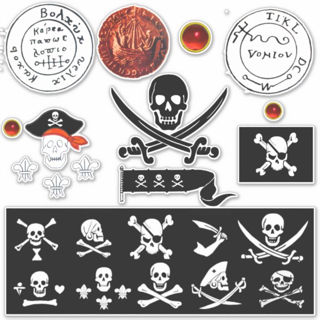PIRATE BANNERS AND ANTIQUE PIRATES TREASURE MAPS STICKER (Front)