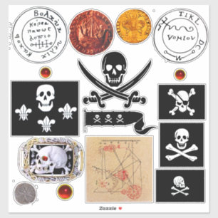 PIRATE BANNERS,PIRATES TREASURE MAPS SKULLS ,COINS STICKER