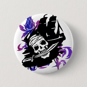 Pirate BDAY Party Pirate Ship Sword Skull Pinback Button