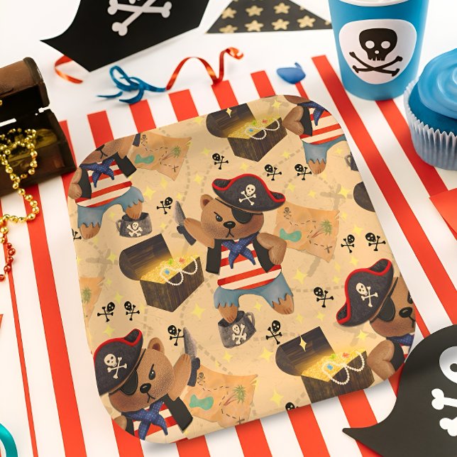 Pirate Bear Birthday Party for Kids Paper Plates (Creator Uploaded)