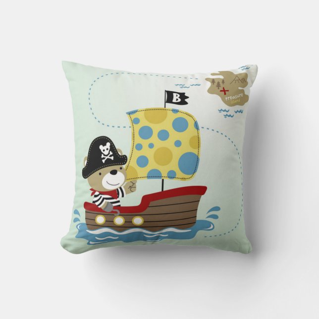 Pirate Bear Hunting For Treasure Throw Pillow (Front)