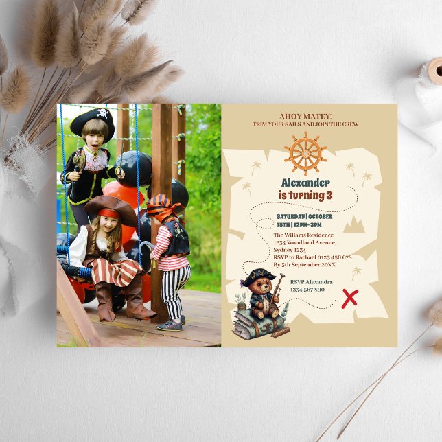 Pirate Bear Themed Birthday Party Invitation (Creator Uploaded)
