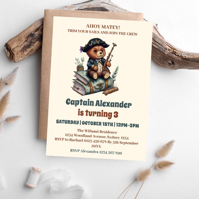 Pirate Bear Themed Birthday Party Invitation (Creator Uploaded)