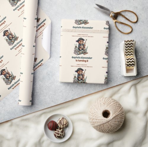 Pirate Bear Themed Birthday Party Wrapping Paper