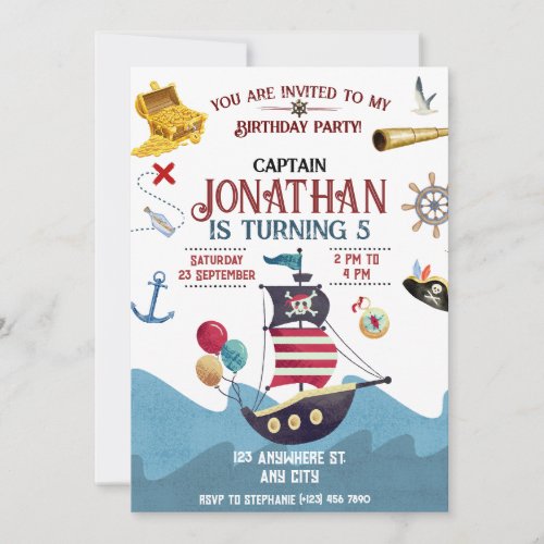 Pirate Birthday Ahoy Boy Party Invitation