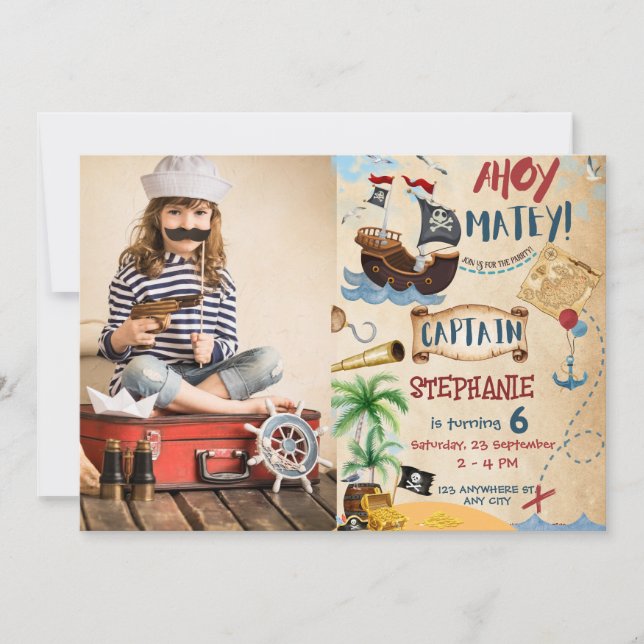 Pirate Birthday Ahoy Pirate Boy Party Invitation (Front)