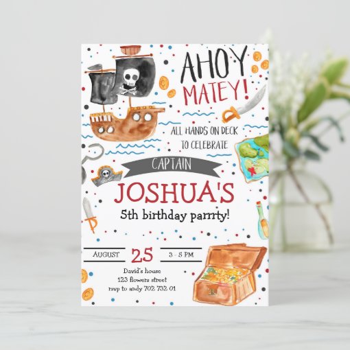 Pirate Birthday Ahoy Pirate Boy Party Invitation Zazzle 7737