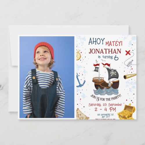 Pirate Birthday Ahoy Pirate Boy Party with Photo Invitation