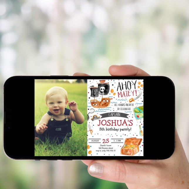 Pirate Birthday Ahoy Pirate Boy Party with Photo Invitation (Front Digital)