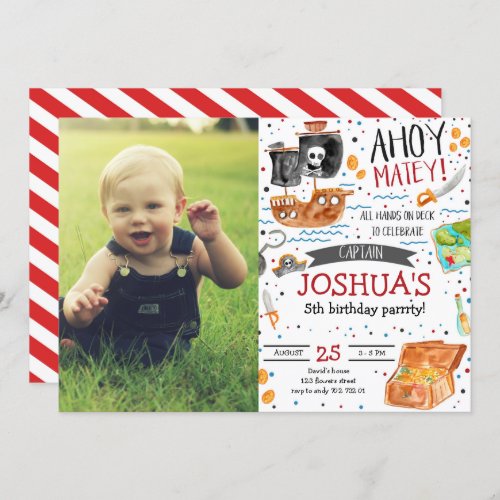Pirate Birthday Ahoy Pirate Boy Party with Photo Invitation