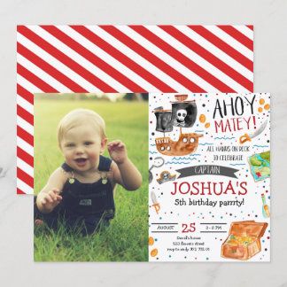Pirate Birthday Ahoy Pirate Boy Party with Photo Invitation