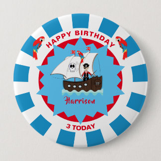 Pirate Birthday Cute Ship Kids Personalized  Button