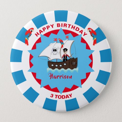 Pirate Birthday Cute Ship Kids Personalized  Button