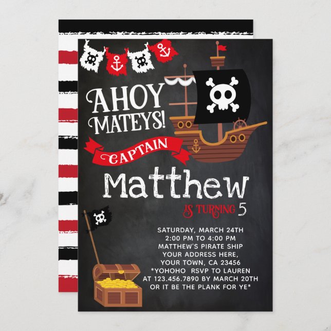 Pirate Birthday Invitation (Front/Back)