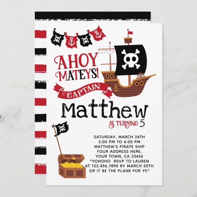 Pirate Birthday Invitation (Front/Back)