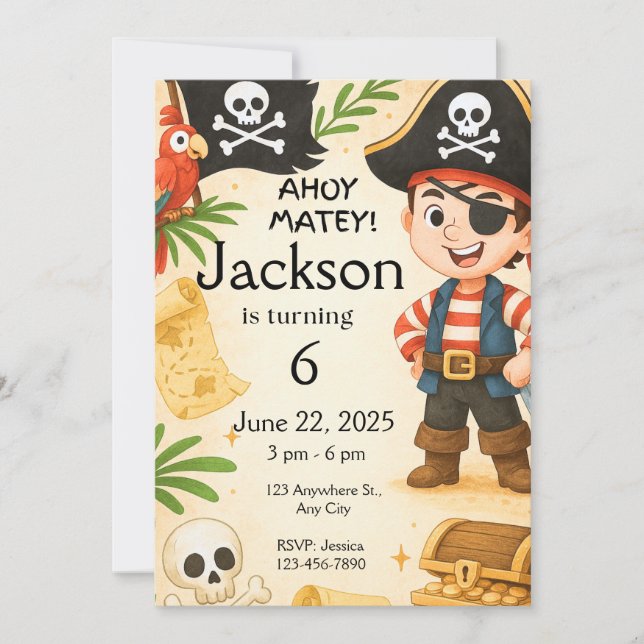 Pirate Birthday Invitation, Editable Kids Party Invitation (Front)