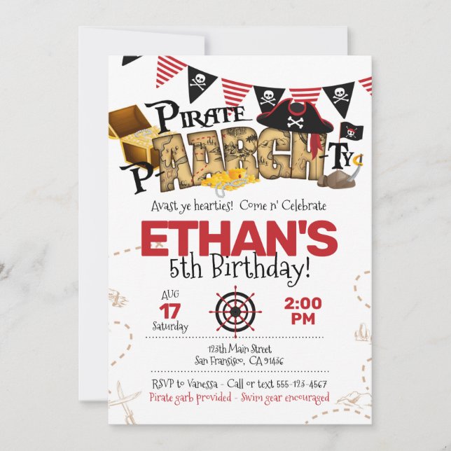 Pirate Birthday Invitation for Pirate Party (Front)