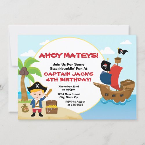 Pirate Birthday Invitation Pirate Boy Blonde