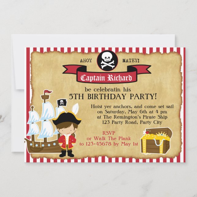 Pirate Birthday Invitation (with Ship & Map) (Front)