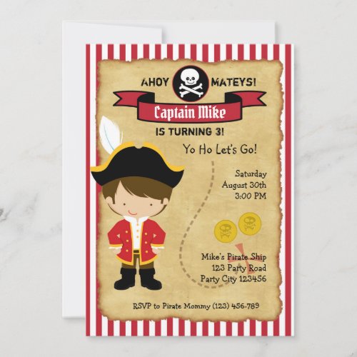 Pirate Birthday Invitations for Boys with Old Map