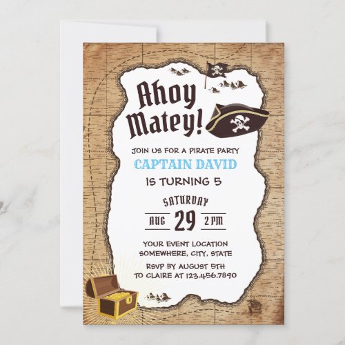 Pirate Birthday Party Adventure Treasure Map Invitation